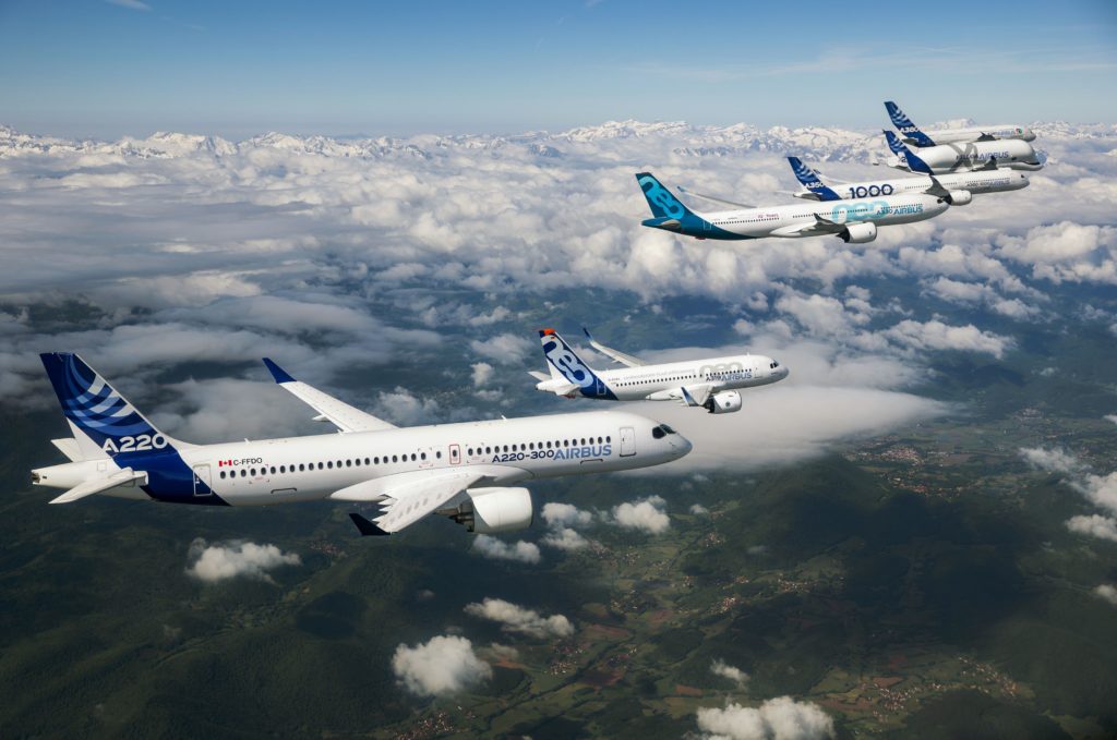 In celebration of the company's 50th anniversary in 2019, Airbus conducted a special formation flight with representatives from each member of its in-production commercial aircraft product line. Airbus Photo