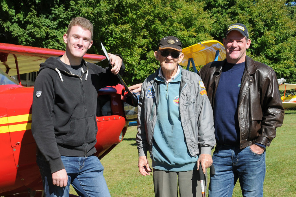 Bob Hewitt, middle, pictured with his son Dave, right, and grandson Dylan, left, in 2018 on the only day all three Hewitt pilots were able to fly together. Bernadette LaBarre Dumigan Photo
