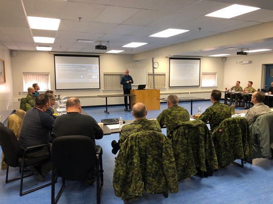 Dr. Martin Jeffries from the Cold Regions Research and Engineering Laboratory presents a portion of his research and observations with the members of the Arctic Air Power Seminar at 5 Wing Goose Bay, N.L., on Jan. 21, 2020. NORAD Photo