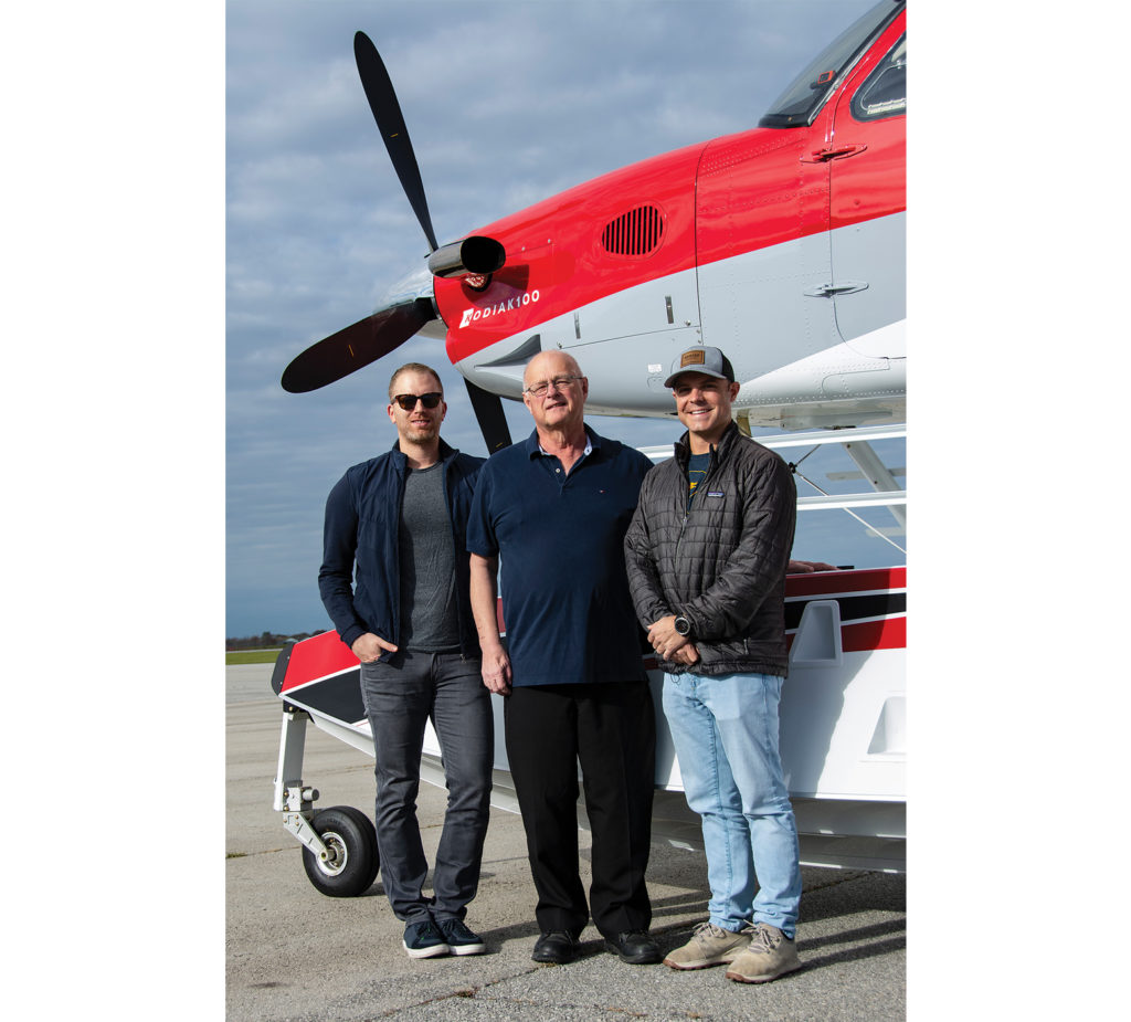 The flight test "motley crew" rom left to right: Isaac Capua of Aviation Unlimited; the author, Conrad Hatcher; and Mark Brown, Kodiak demo pilot. Eric Dumigan Photo