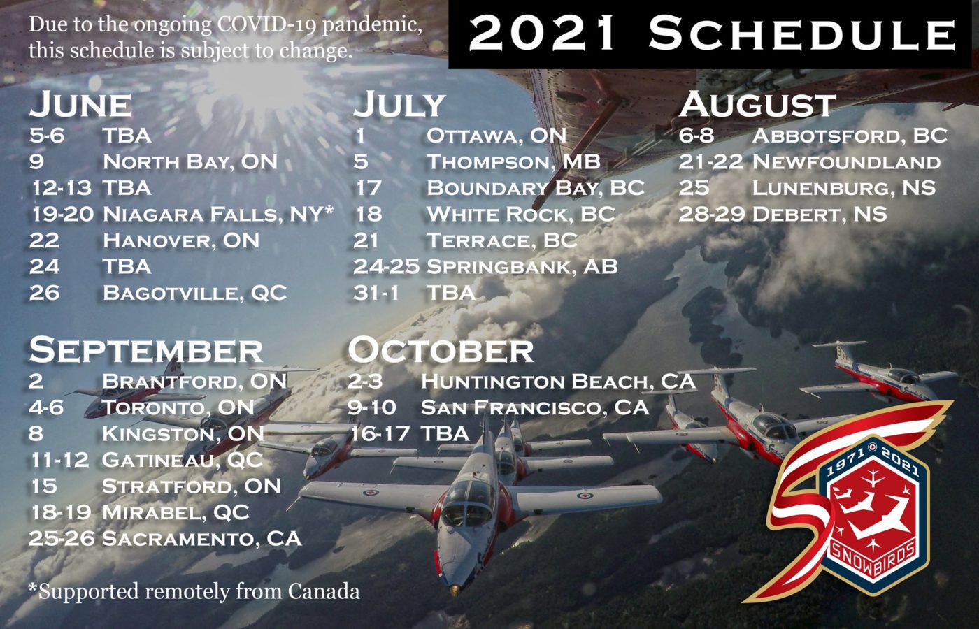 Snowbirds 2022 Schedule