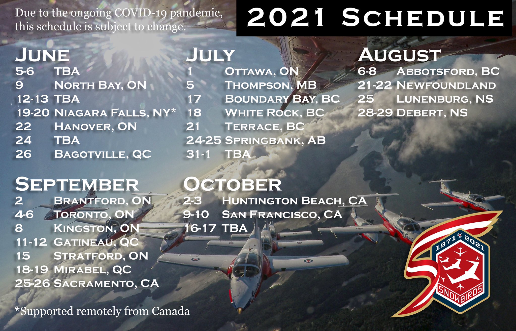 Canadian Forces Snowbirds release 2021 show schedule - Skies Mag