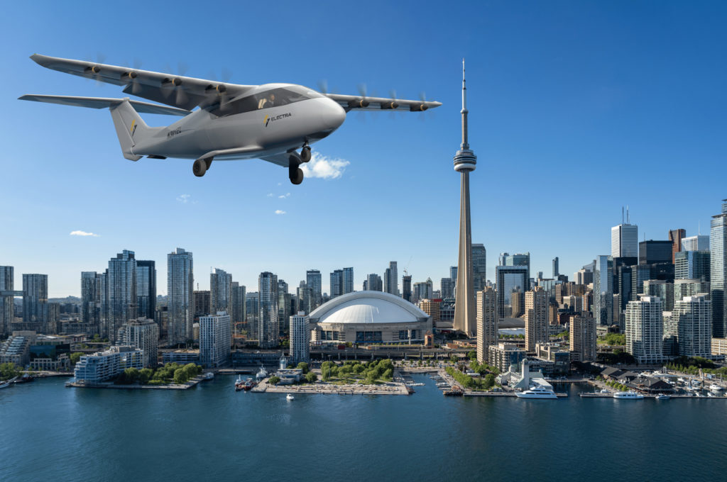 Electra.aero eSTOL aircraft concept with Toronto skyline
