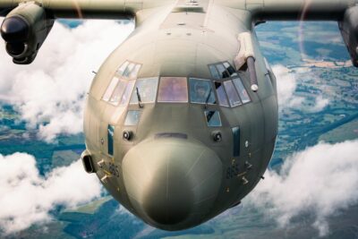 Nose-to-nose with a RAF C-130J Hercules after rising out of the Mach Loop. Photo submitted by Instagram user @callsign.kodak