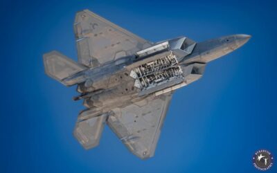USAF F-22 Raptor weapons bay pass at Nellis Air Force Base, Nevada. Photo submitted by Eric Mason, Instagram user @bykerydrphotography