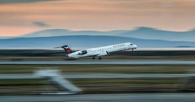 Air Canada Express (Jazz Aviation) Mitsubishi CRJ-900LR blasting out of Calgary International (YYC). Photo submitted by Instagram user @cgyplanespotting