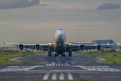 A head-on shot of Lufthansa’s Boeing 747-400 departing off of Runway 23 at Toronto Pearson Airport. Kevin Prentice Photo