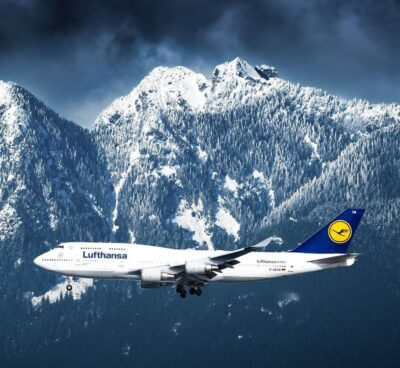 Lufthansa Boeing 747 soaring in by Vancouver International Airport’s snow-capped mountains. Tagged on Instagram by @yvrspotterdaniel